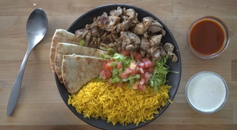 Halal Cart-Style Chicken and Rice With White Sauce